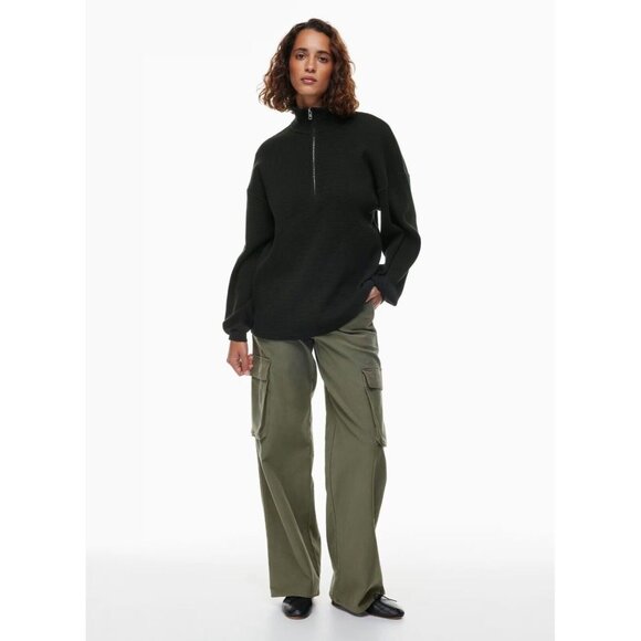 Aritzia WILFRED FREE Loft Taupe Cotton Waffle Knit Oversized 1/4 Zip Top, Size M - Picture 12 of 16